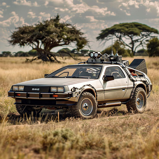 Exploring African Savannah in 1981 DeLorean DMC-12