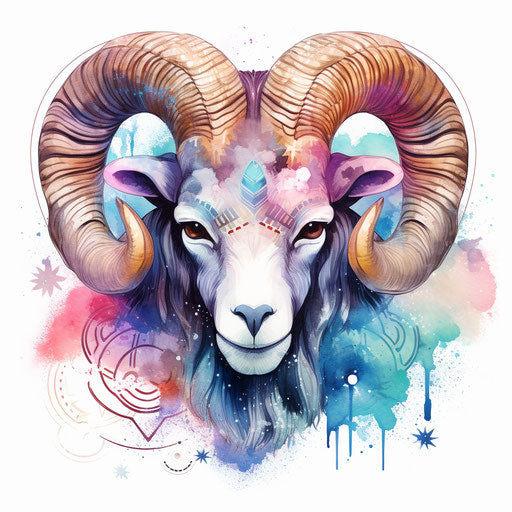 Zodiac sign of a ram, colorful washes style
