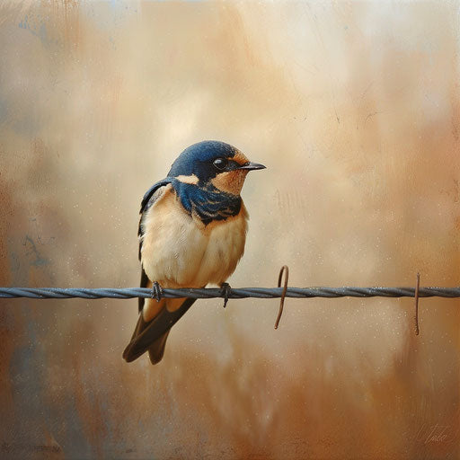 Rustic swallow perched on a wire in the countryside