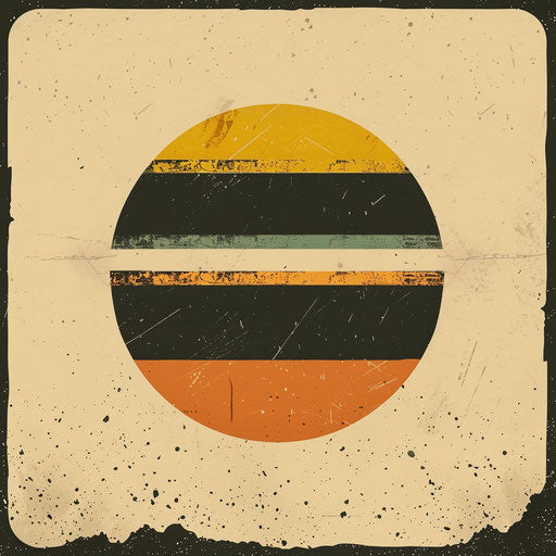 Vintage badge clothing logo with retro color palette and textured background