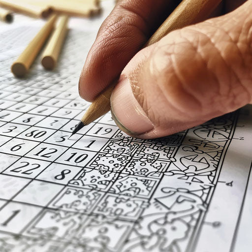 Hand marking off a number on a bingo card. Coloring book page