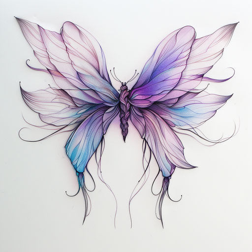Elegant fairy wing tattoo drawing in pastel shades