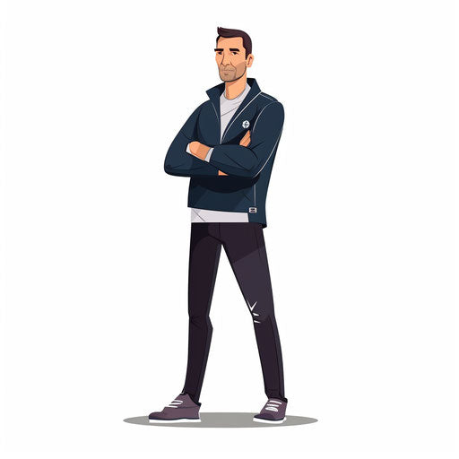 Minimalist-style illustration of coach, on white background
