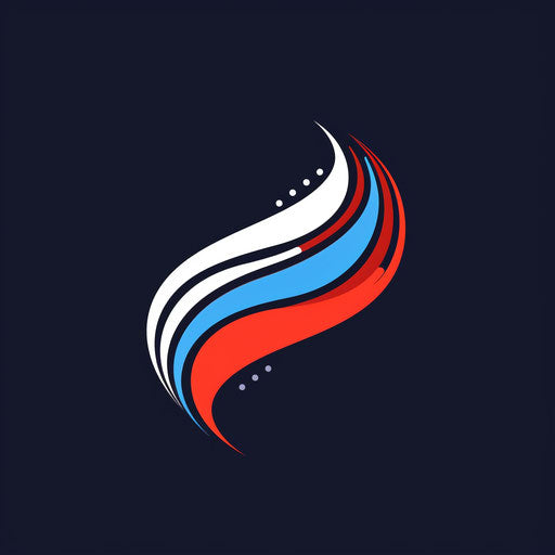 Logos with dynamic lines and bold typography, red, white, blue