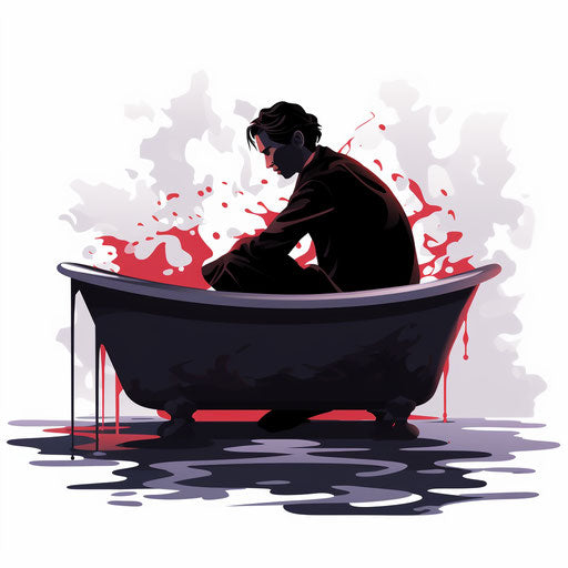 Chiaroscuro-style bath illustration on white background