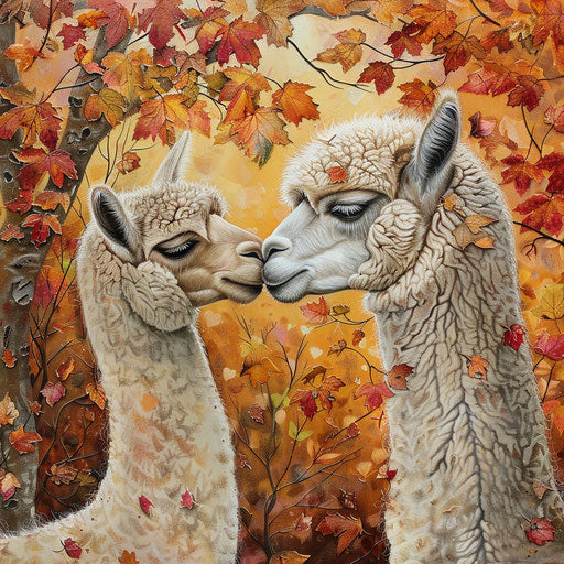 Autumnal affection between two alpacas