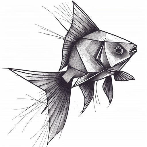 Origami fish tattoo with crisp folds, minimalist approach