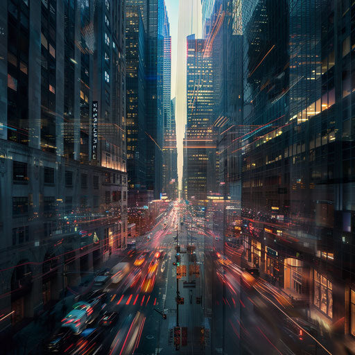 Vibrant financial quarter with skyscrapers and busy streets