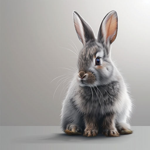 Flat metallic silver background with realistic bunny