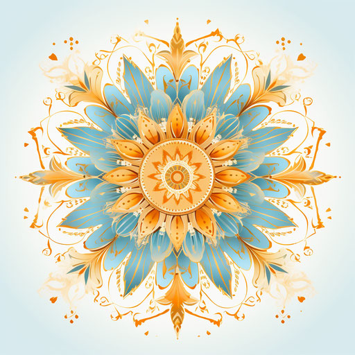 Oriental flower on white background, light orange and gold