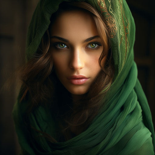 Attractive green eyes of woman in old ages, eastern and western fusion