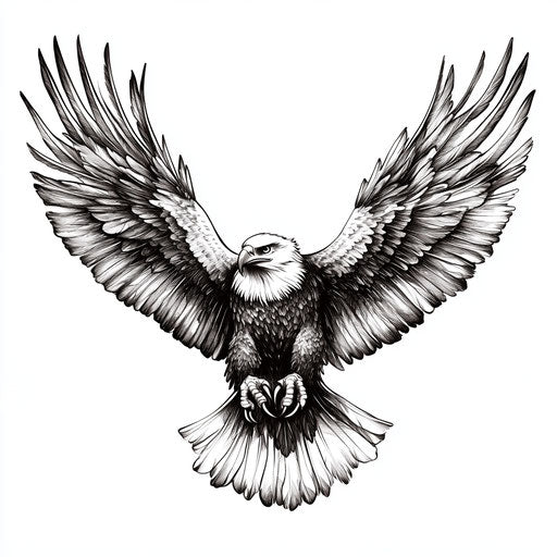 Alpha tattoo with eagle with spread wings on white background