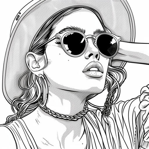 Fashionable girl with stylish accessories in Megan Hess style