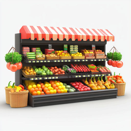 3D supermarket on flat white background