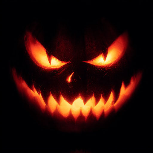 Brightly Glowing Grinning Pumpkin Face in Darkness