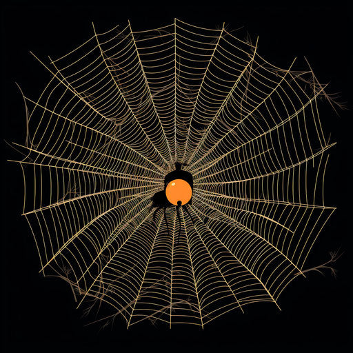 Black spider on web, minimalist black and white illustration