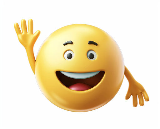 Smiling emoji with waving hand, clip art white background 31:25