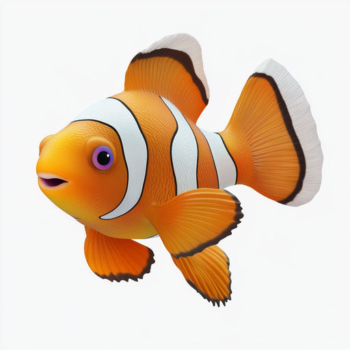 3D clownfish with flat white background