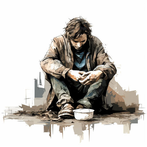 Clipart of poverty in the style of Chiaroscuro Art, on white background