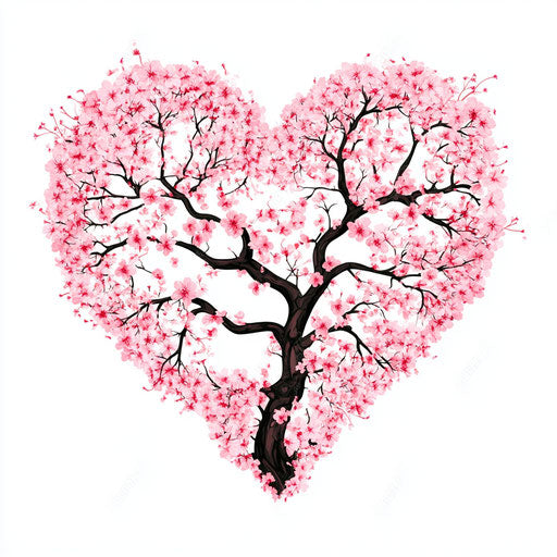Pink cherry blossom heart on white background