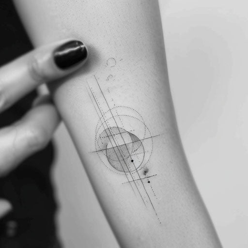 Abstract minimalist tattoo design combining circles and lines