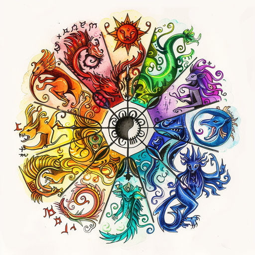 Zodiac wheel with vibrant colors for each sign