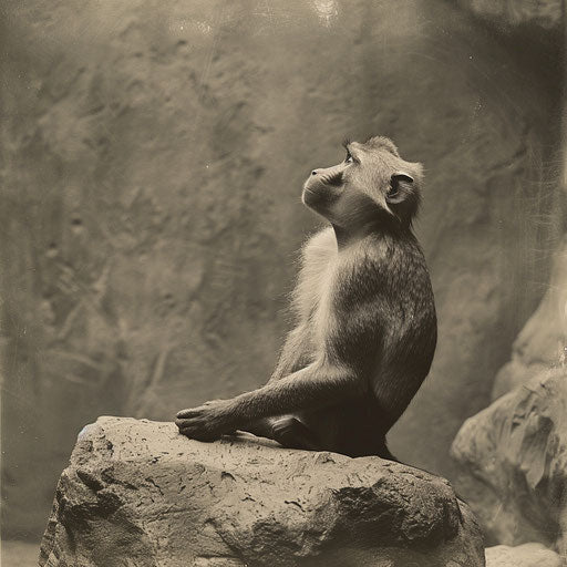 Baboon in a peaceful natural setting, calm and serene