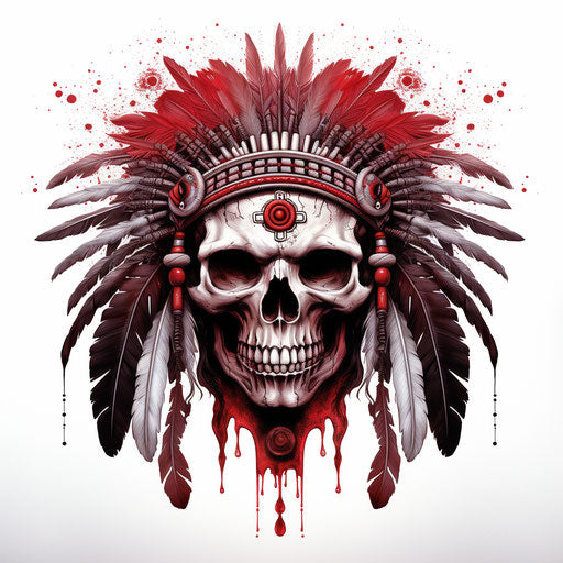 Indian skull tattoo on white background, caricature style