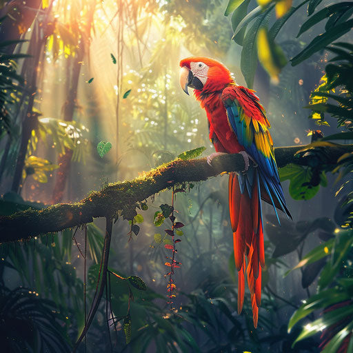 Macaw in a magical rainforest