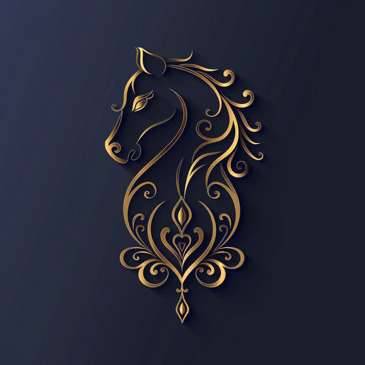 Luxury horse logo with gold detailing on navy blue background