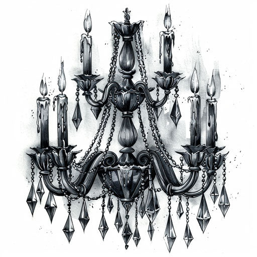 Elegant gothic chandelier tattoo design with crystals and candles