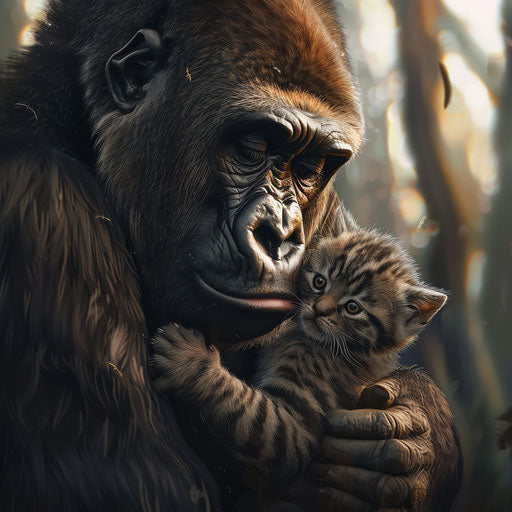 Koko the gorilla gently holding a kitten