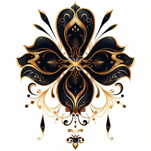 Black clover with golden trimmings, elegant flat tattoo style