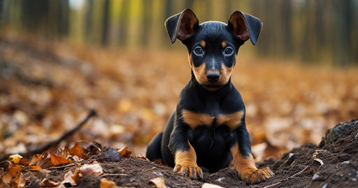 Cute doberman pinscher puppy at the dog park