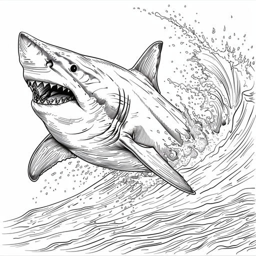 Shark jumping over a wave in dynamic action pose