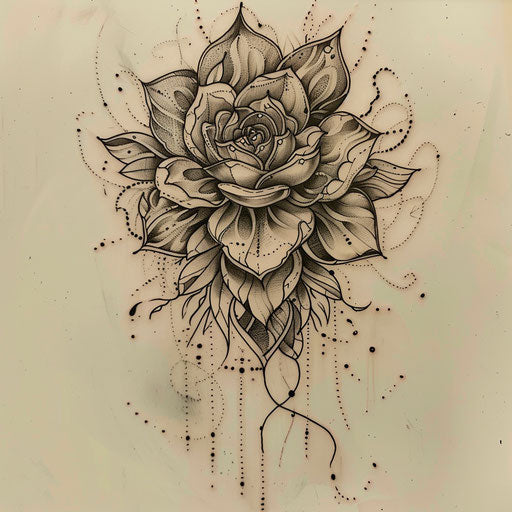 Dynamic sketch of a flat tattoo of a gypsy rose