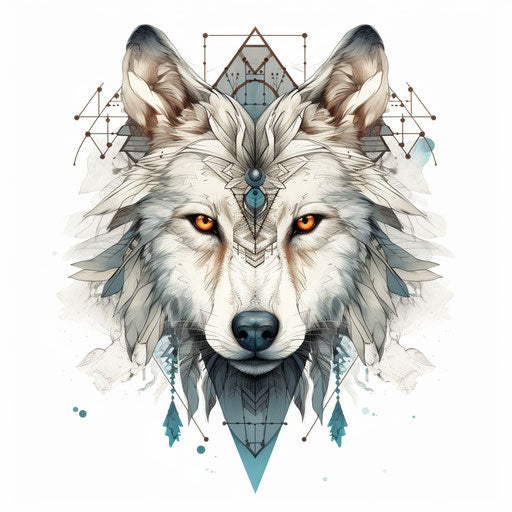 Rebel wolf emblem with triangles and feathers