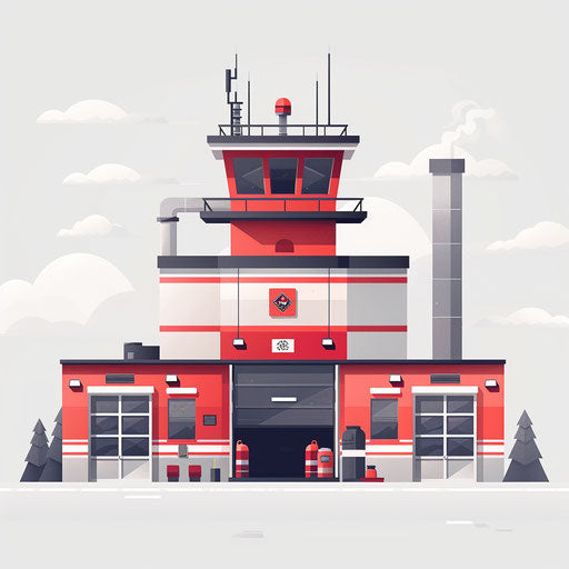 Fire station clipart in photo realistic style on white background