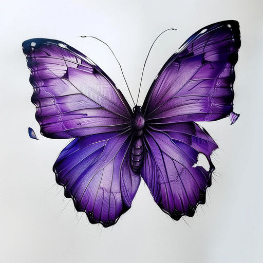 Drawing of a violet butterfly tattoo with realistic wings on white