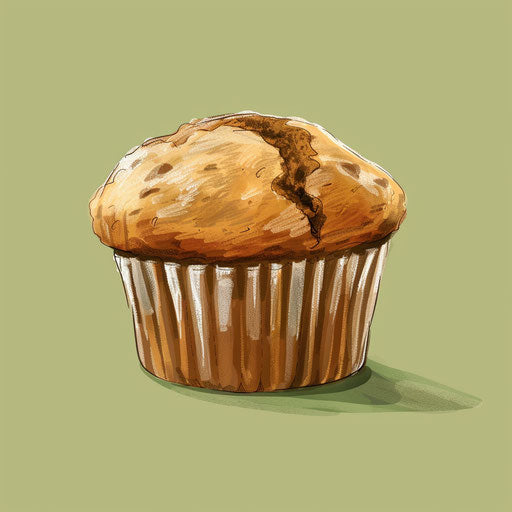 Muffin clipart in a realistic depiction with a flat, muted olive background, focusing on soft gradients and refined linework