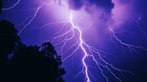 Purple lightning in night sky 35mm film style