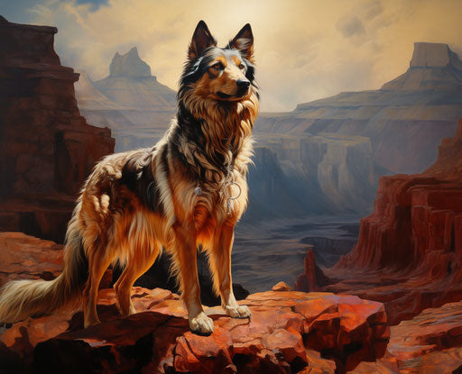 Dog on summit, strong contrasts, in nabis style