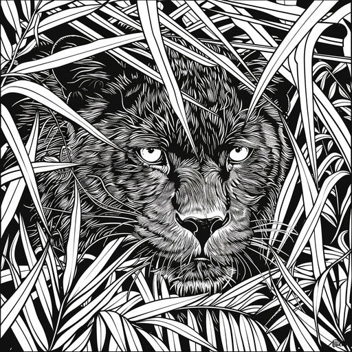 Black panther prowling in dense jungle