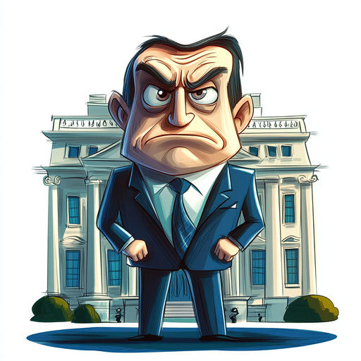 Humorous caricature of a white house with human characteristics