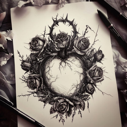Black heart surrounded by dark roses