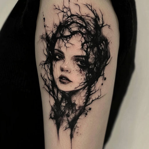Dark tattoos with surreal elements, Brom style