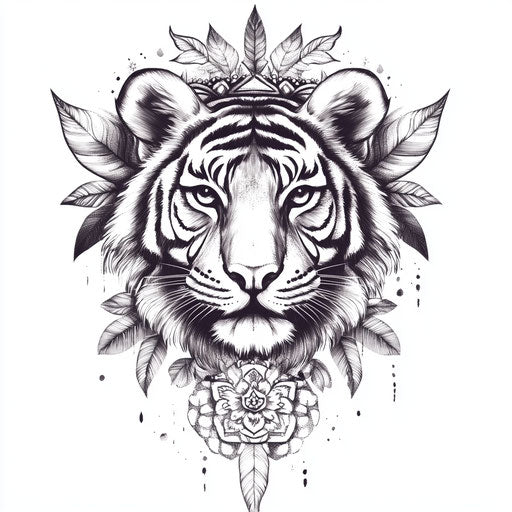 Tiger tattoo on hand with mandala pattern, clipart style