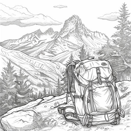 Backpack on a mountain peak with a breathtaking view