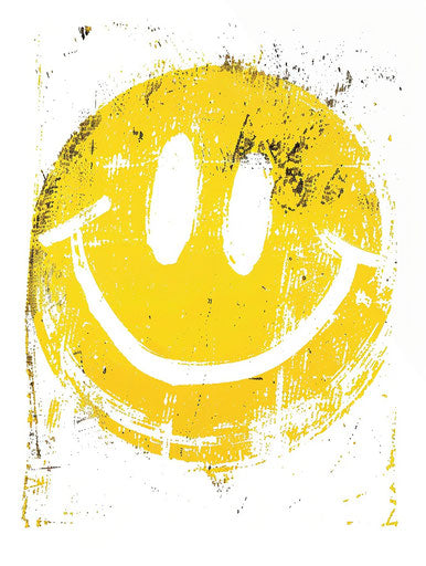 Yellow emoticon print on shiny white