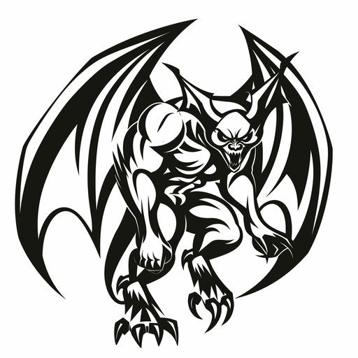 Dynamic flat clipart style tattoo sketch of a gargoyle tattoo
